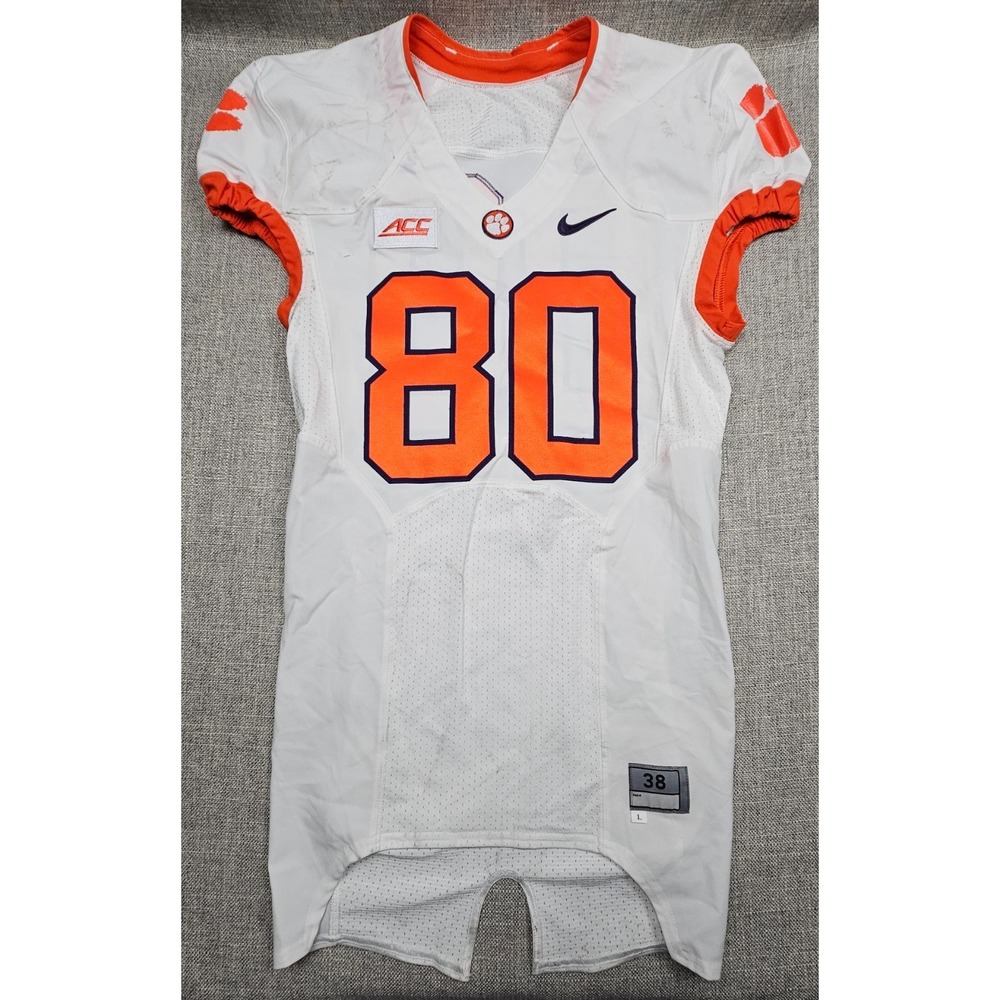 Clemson Tigers Football Jersey Mens 38 L White Game Worn Team Issued Nike #80